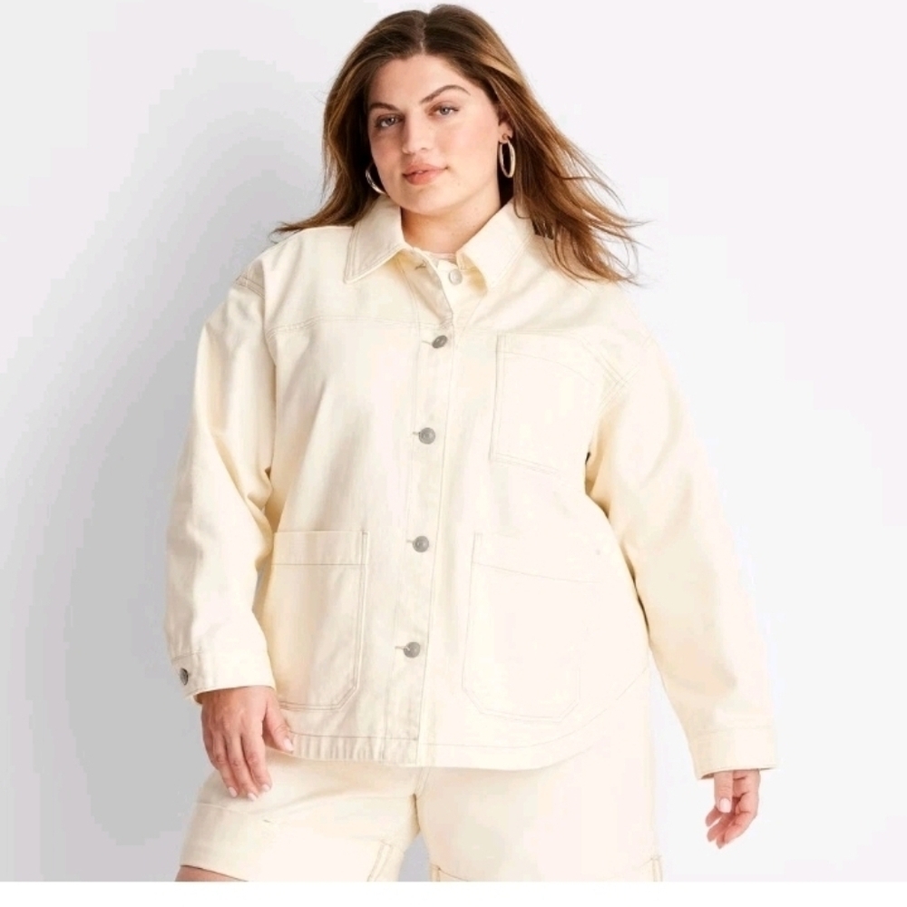 Future Collective Women's Denim Shacket Cream Oversized Midweight